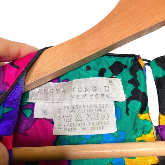 Flora Kung II New York Vintage Colorful 100% Silk Dress VTG Shoulder Pads Sz 10 - Picture 12 of 12
